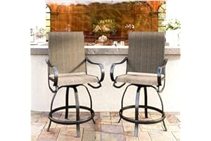 MFSTUDIO Outdoor Bar Stool, Patio Counter Height Sling Fabric Bar Chairs Set of 2, All-Weather Resistant, Brown