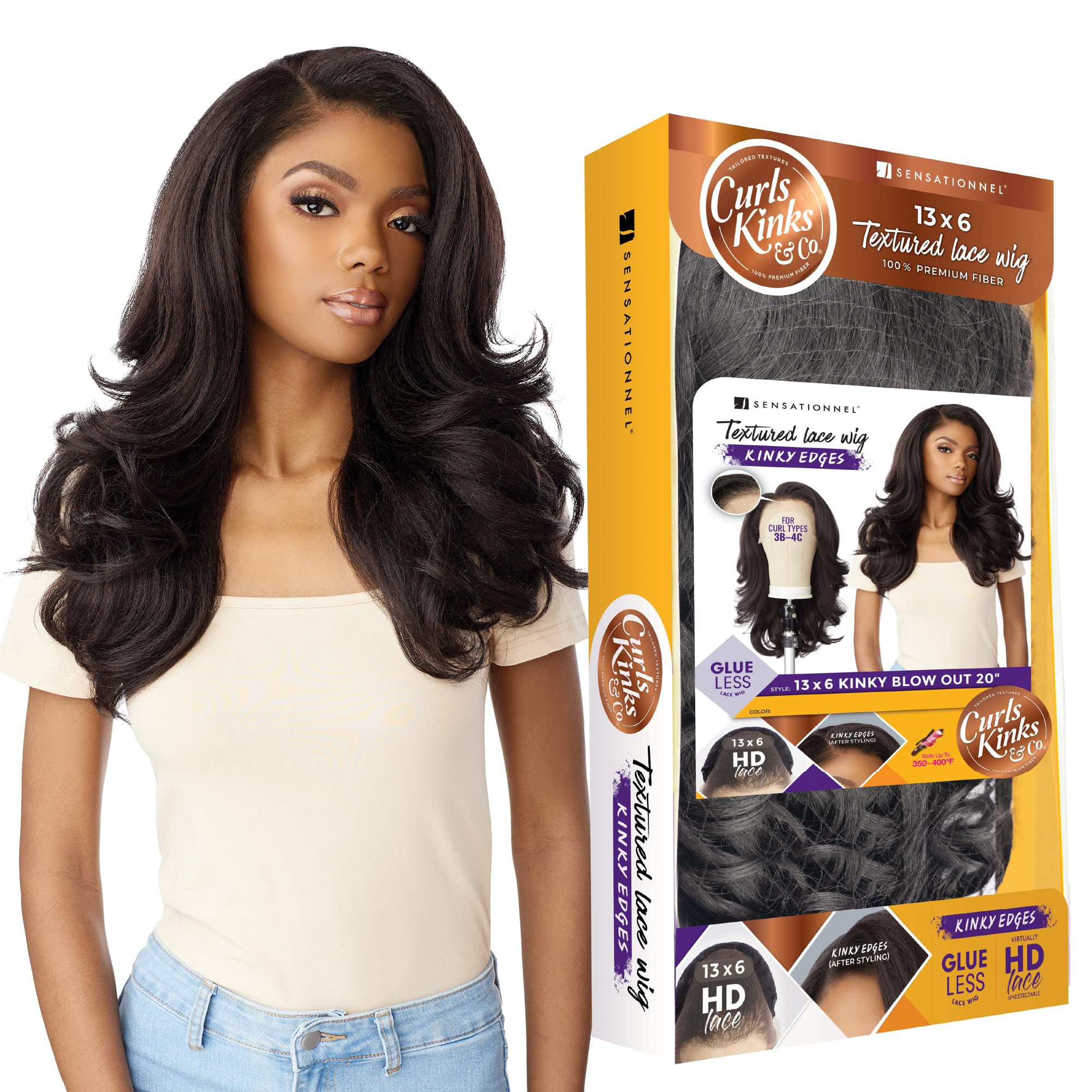 Photo 1 of Sensationnel Curls Kinksandco Kinkyedges Wig - Kinky Blow Out 20 Inch 13X6 Lace Frontal Natural Kinkytexture Edged Hairline for Natural 3C to 4C Hair Textures (1 JETBLACK)