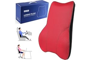 MEIXUNR Soft Lumbar Support Pillow for Car Seat and Office Chair Back Support Pillow Memory Foam Back Cushion for Pain Relief Improve Posture (Mesh-Wine Red)