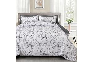 Luxudecor Floral Queen Comforter Set 7 Pieces Bed in a Bag, Black Rose Romantic Flower Bed Set, Soft Reversible Comforter wit