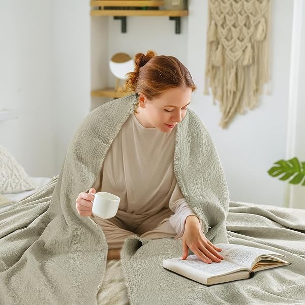 HOMBYS 92″X108″ LINEN OVERSIZED KING BLANKET-SOFT LINEN REVERSIBLE THROW LIGHTWEIGHT BLANKET IN NATURAL COLOR BED BLANKET(FLAX COLOR, 92″X108″)