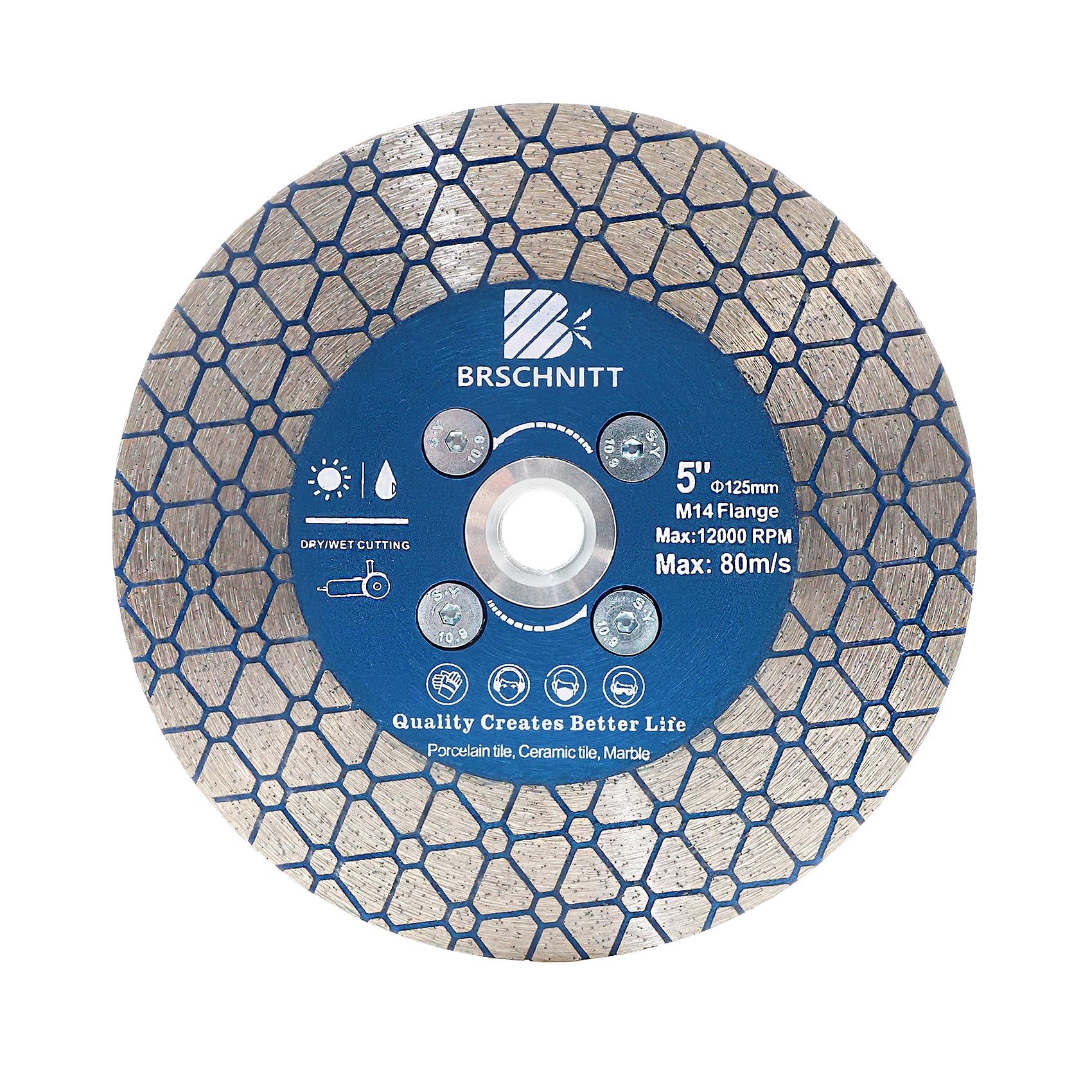 Diamond Disc Tile Cutting Disc - BRSCHNITT 5 Inch for Cutting Granite Porcelain Ceramic Marble Artificial Stoneware Edge Grinding with M14 Flan