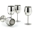 StainlessLUX 77374 4-piece Brilliant Stainless Steel Wine Glass Set/Wine Tasting Goblet Set (New version with 1/4" taller)- Quality Drinkware for Your Enjoyment