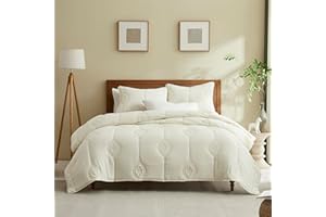 ROARINGWILD Ivory Boho King Size Quilt Bedding Set with Pillow Shams, Beige Cream Soft Microfiber Lightweight Bedspread Coverlet, All Season Quilted Blanket Thin Comforter, 3 Piece, 104x90 inches