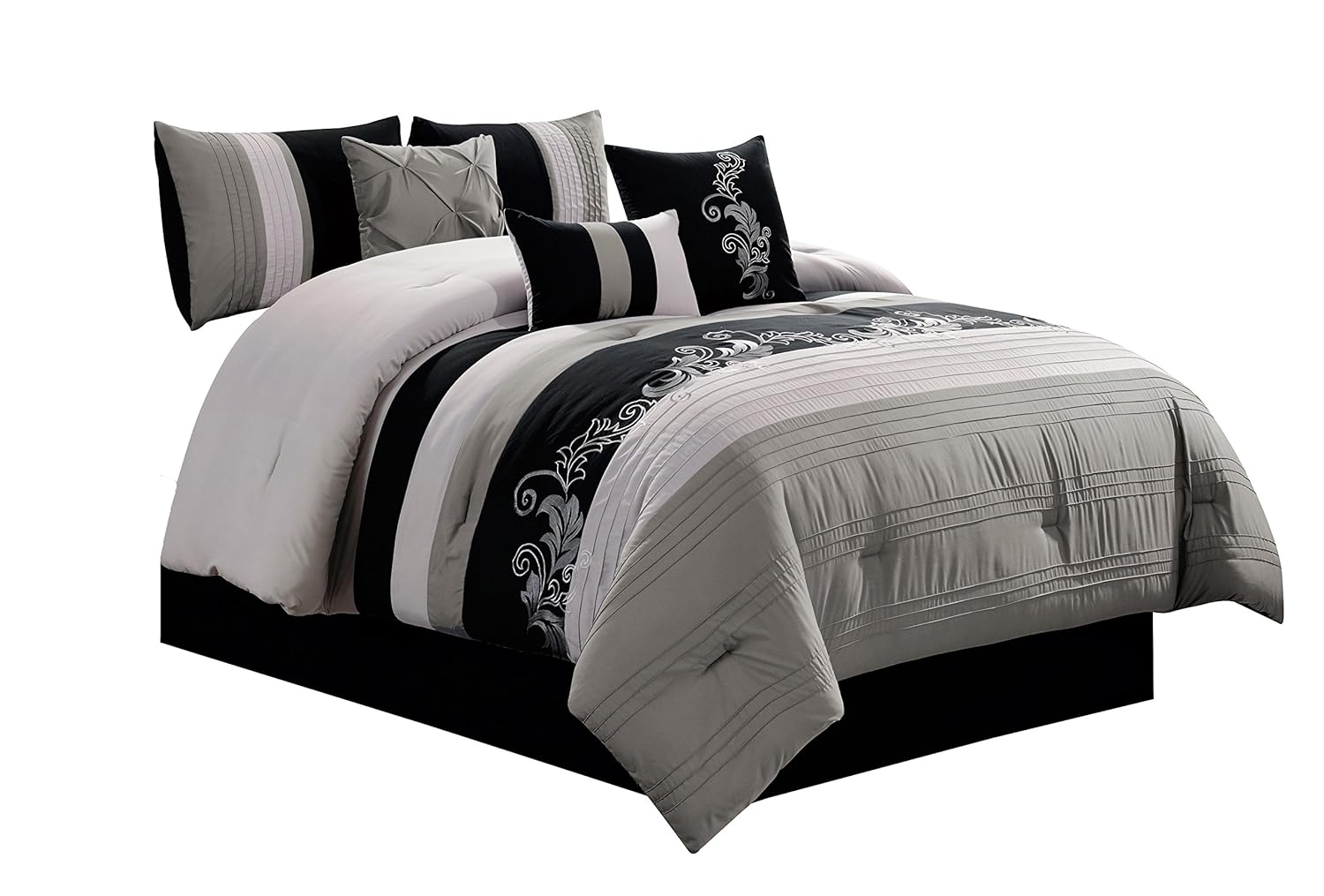 Chezmoi Collection Napa 7Piece Luxury Leaves Scroll Embroidery Bedding