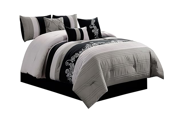 Chezmoi Napa 7-Piece Luxury Bedding Comforter Set, Full, Gray