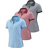 3 Pack Women's Athletic Dry Fit Polo Shirts, Wicking Short Sleeve Collared Golf T Shirt Tennis Tops