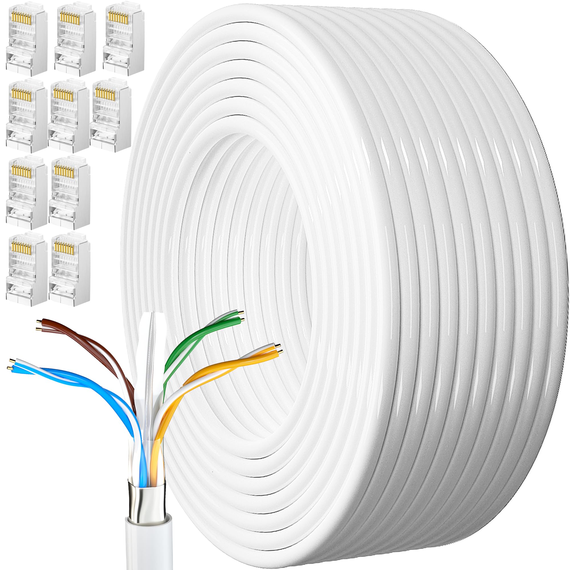 Ethernet Cable 50m Outdoor, Cat 6 FTP 23AWG External Bulk Internet Cable 50 Meters Lan Cable Outside Extra Long High Speed Network Cable Shielded Anti-Jamming Weatherproof Rj45 Patch Cable 165ft