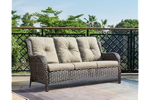HUMMUH 3-Seat Outdoor Wicker Sofa PE Rattan Patio Couch with Cushions,Deep Seat High Curved Back Armset Patio Sofa