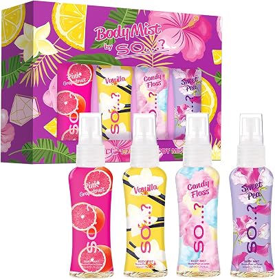 SO…? Body Mist Gift Set 4x50ml Pink Grapefruit Vanilla Candy Floss Sweet Pea