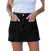luvamia Jean Skorts for Woman Trendy High Waisted Stretchy Denim Skirt with Shorts Casual Patch Pocket Mini Skort Skirts
