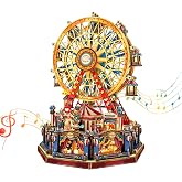 IBOHEYE 3D Wooden Puzzle Ferris Wheel DIY Miniature House Kit Music Box | Book Nook Kit with Rotating Mechanical Model &amp; LED Lights, Birthday Gift for Family &amp; Friends, Century Ferris Wheel