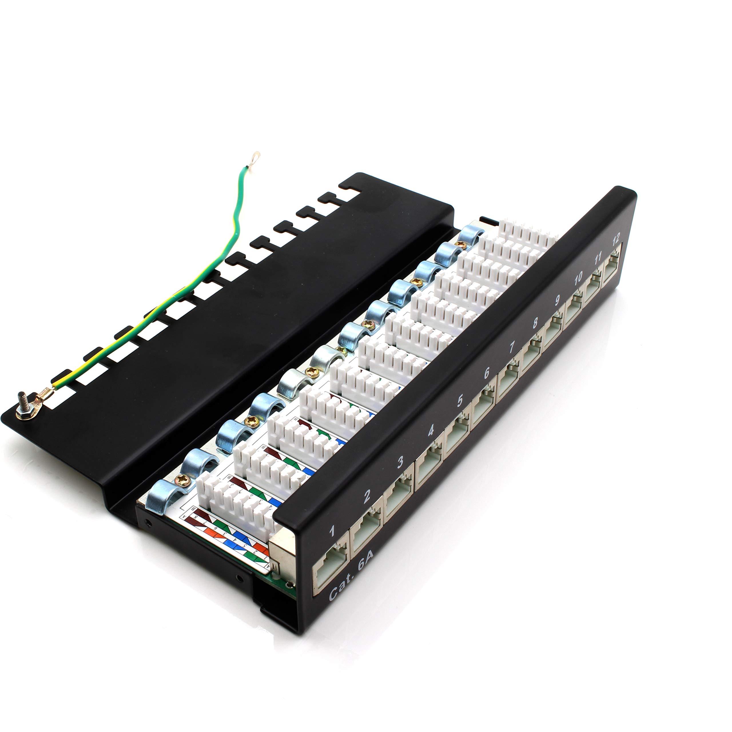 1aTTack.de 367466 Patch panel CAT6a 12 port black distribution panel LSA+ connection technology network distribution - RJ45 - TIA 568 A/B - black — image 1