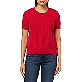 Nautica Womens Short Sleeve Crew Neck Cable Solid Sweater