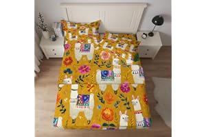 Cartoon Llama Sheet Set Queen Size 4 Piece, Colorful Flowers Exotic Cute Pattern Printed Bed Sheets with 16 Inch Deep Pocket,