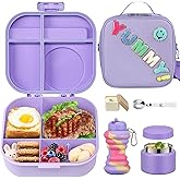 Kids Bento Lunch Box with 12oz Soup Thermo, Kids Leakproof Lunch Food Container with 4 Compartments, Insulated Lunch Bag & Water Cup for Girls Boys to School Travel