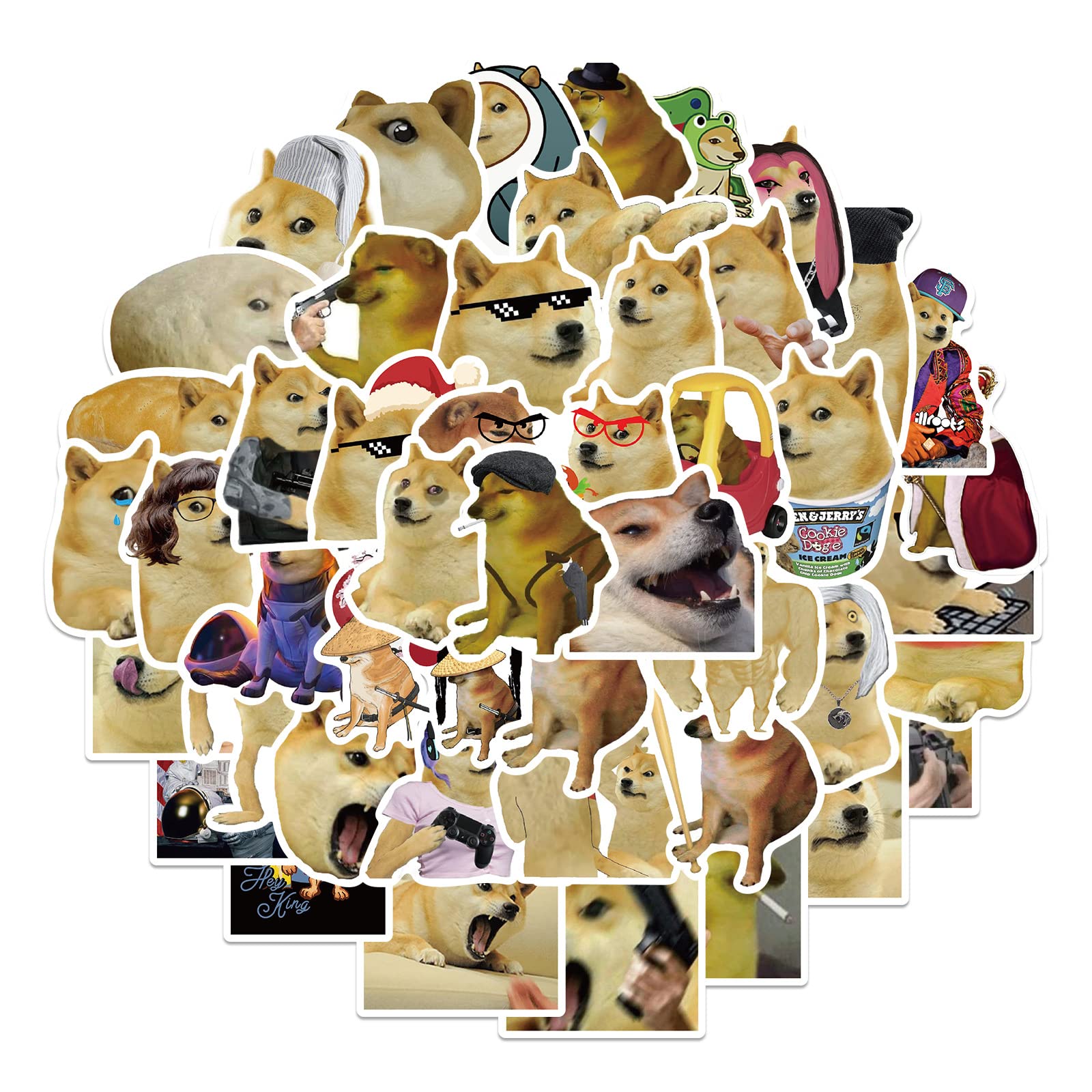 50PCS Doge Stickers - Gift for Children, Teens, Adults & Kids - Waterproof Cute Doge Meme Stickers for Laptop, Scrapbook, Water Bottle, Skateboard, Journal, Wall, Car, Bicycle