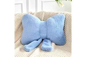 XVTRU Dusty Blue Bow Pillow, Soft Bow Decorative Pillows with Faux Rabbit Fur, Cute 12" Bow Throw Pillows, Aesthetic Home Decor Bow Shaped Plush Pillow for Bedroom Sofa Couch