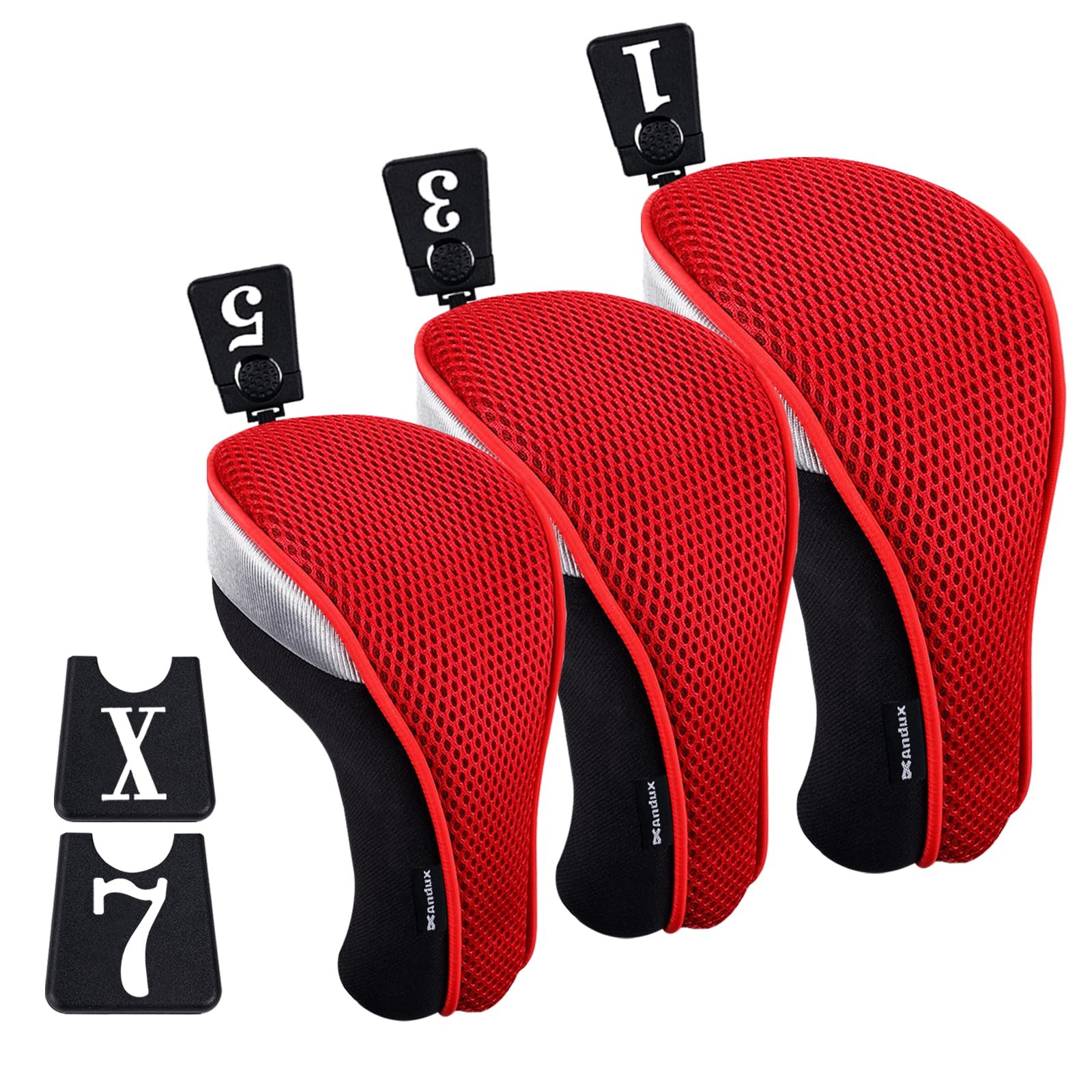 Andux Golf 460cc Driver Fairway Wood Club Head Covers Short Neck 3pcs/Set Black/Red