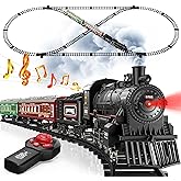 Hot Bee Train Set, Remote Control Train Toys w/Luxury Track & Glowing Passenger Carriages, Metal Electric Trains w/Smoke, Lig