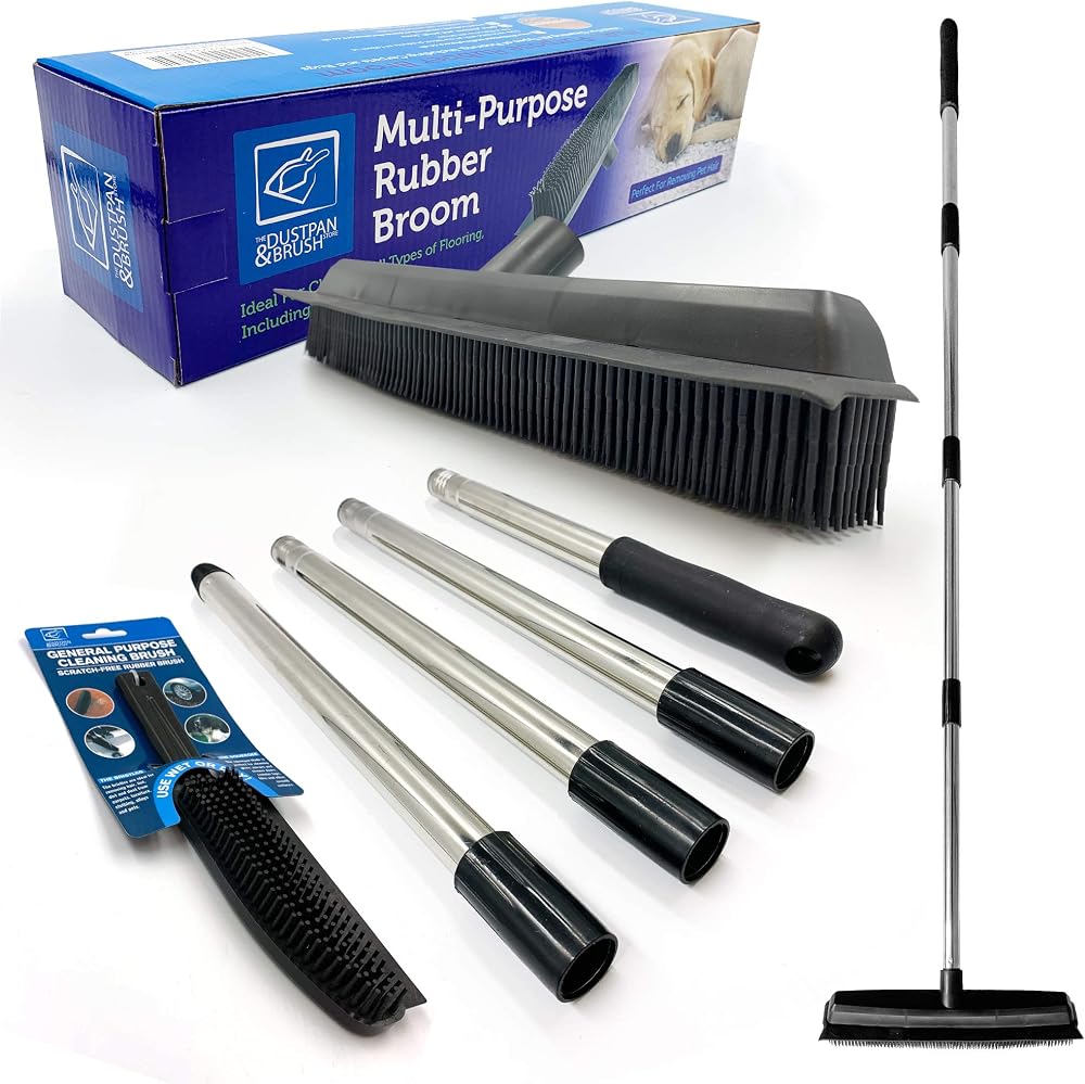 TDBS Rubber Broom Long Handle with Rubber Bristles 120cm Squeegee Clean