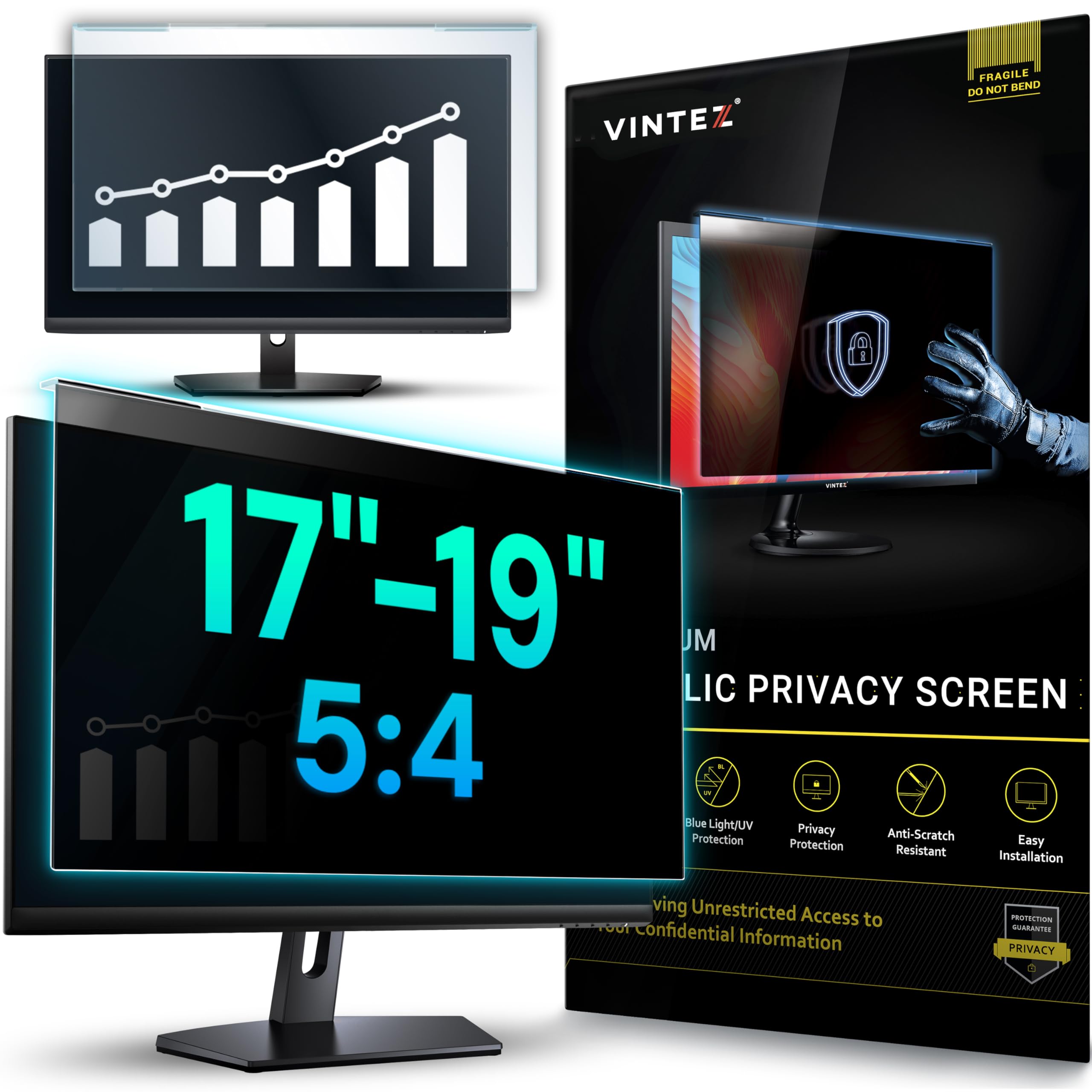 VINTEZ Universal 17"-19" - 17", 17.1", 18.1", 19" - 5:4 Aspect Ratio - Computer Privacy Screen Filter for Widescreen Computer Monitors - 15.3" x 12.6" = 390 x 320 mm - Monitor Frame Hanging Type — image 1