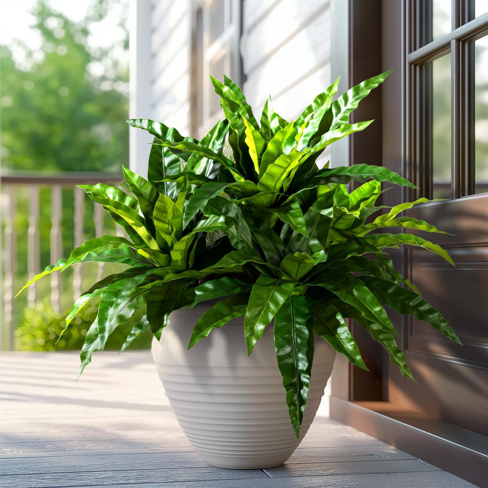 Photo 1 of 4 Pcs Artificial Greenery Stems Fake Bird Nest Fern Faux Branches Artificial Plants Realistic Fake Dracaena Realistic Plants for Indoor Outdoor Porch Patio Home Office Living Room Decor (Dark Green)