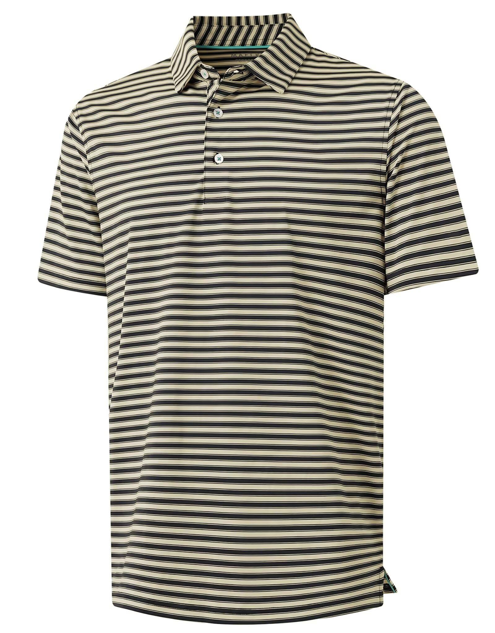 Photo 1 of Size L.  M MAELREG Golf Polo Shirts for Men Short Sleeve Dry Fit Striped Casual Collared Moisture Wicking Men's Golf Shirts Black Khaki