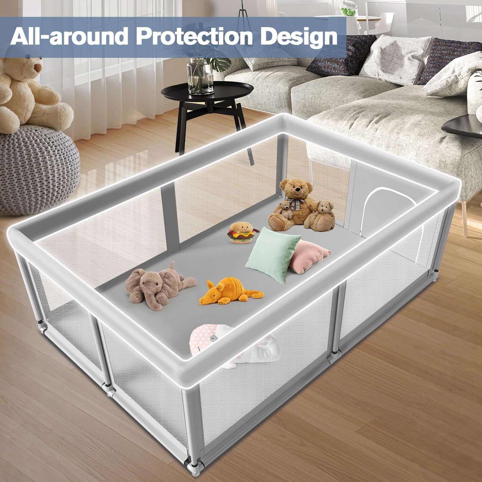 Large Baby Playpen for Babies and Toddlers, Playpen 74×50, Large Baby Play Yards Indoor & Outdoor, Sturdy Safety Baby Play Pen with Soft Breathable Mesh, Toddlers Activity Center with Anti-Slip Base