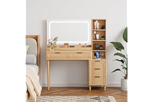 Makeup Vanity Desk with Mirror and Lights, Modern Large Dressing Table with Charging Station,5 Drawers, Vanity Table for Bedr