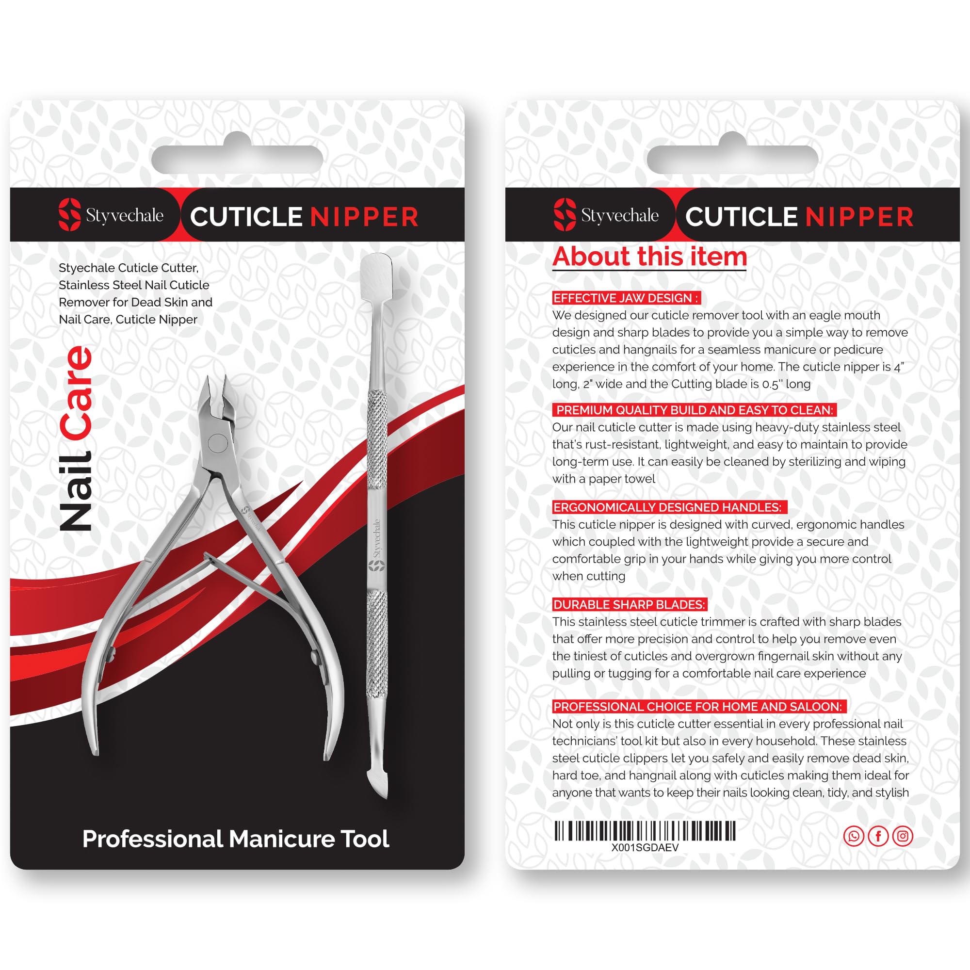 Cuticle Remover Tool Set Stainless Steel Professional Cuticle Nipper and Pusher Nail Care Manicure Pedicure (Cuticle Pusher)