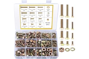 SYBDXJ 318pcs Heavy Duty Bolts and Nuts Kit, Flat Hex Head Cap Screws Bolts and Nuts and Flat & Spring Washers Assortment Kit, 1/4-20 5/16-18 3/8-16 Metric Nuts and Bolts Washers Set