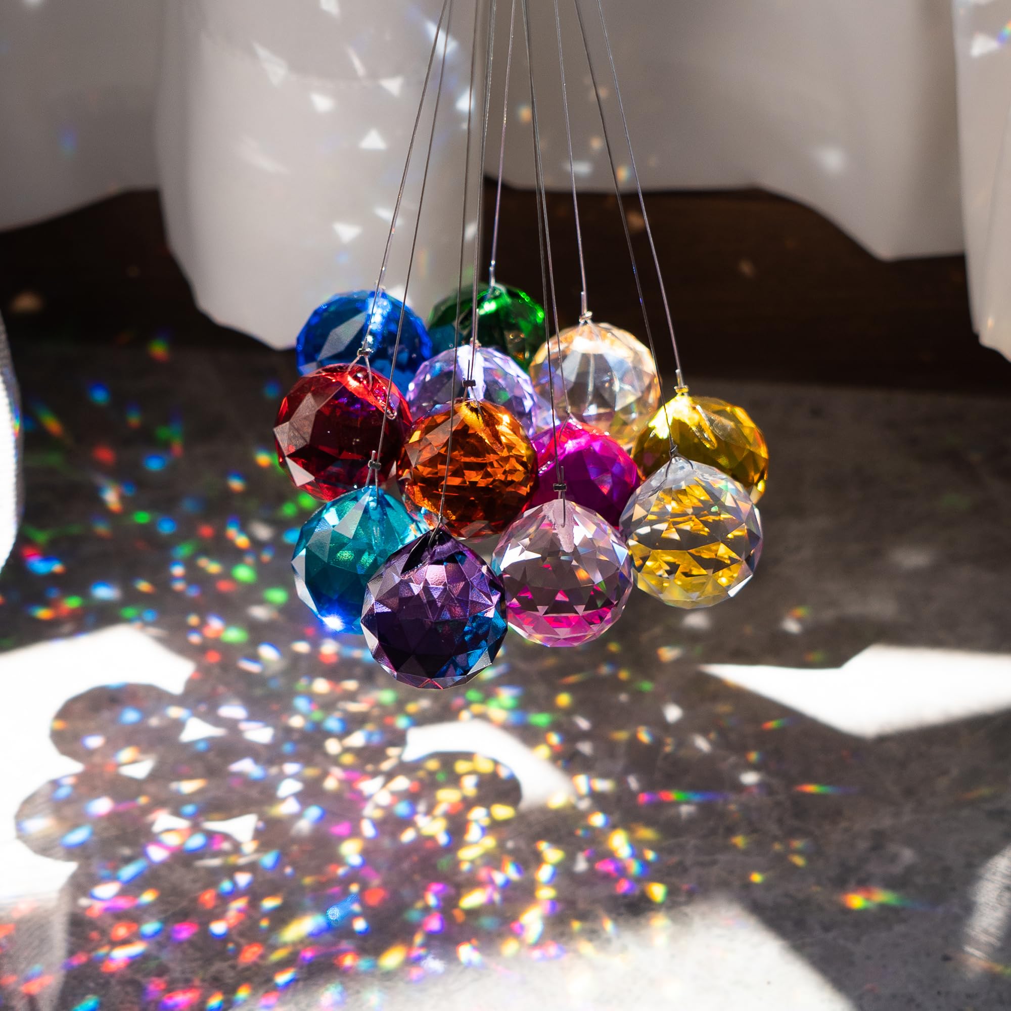 30mm Colorful Crystal Ball Prisms Glass Suncatcher Chandelier DIY Ornament Parts Decorations, pack of 12