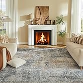 8x10 Washable Area Rug - Modern Abstract Distressed Vintage Carpet with Non-Slip Backing, Stain Resistant & Non-Shedding for Living Room Bedroom, Dining Table, Home Office, Yellow/Grey, 8'x10'