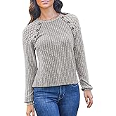 CUPSHE Women's Long Sleeve Ribbed Knit Sweater 2024 Crewneck Pullover Tops with Buttons