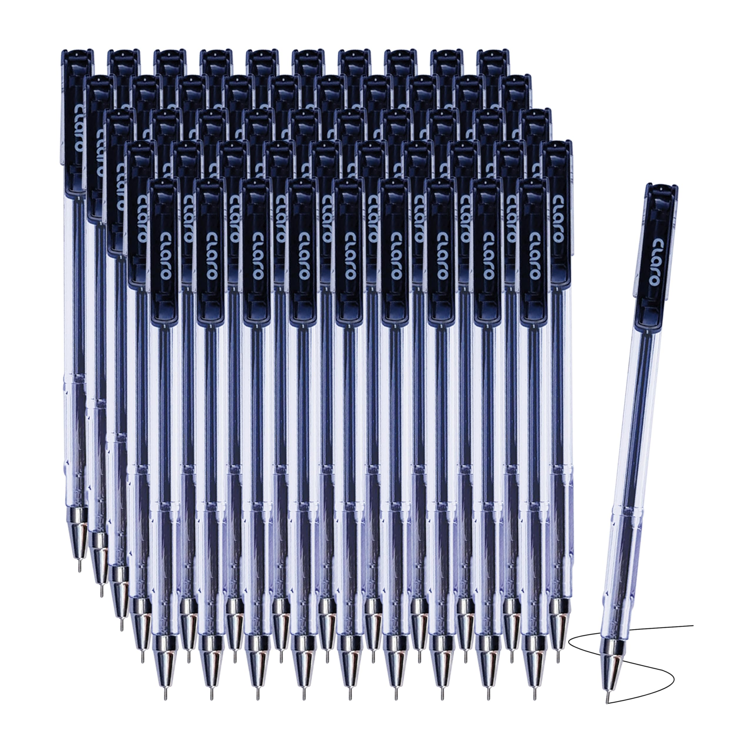 CLARO Technik Ballpoint Pens, BLACK, Fine Point (0.7mm), Pack of 50, Smooth Ball Pens, Pens for School Office Home Everyday Use