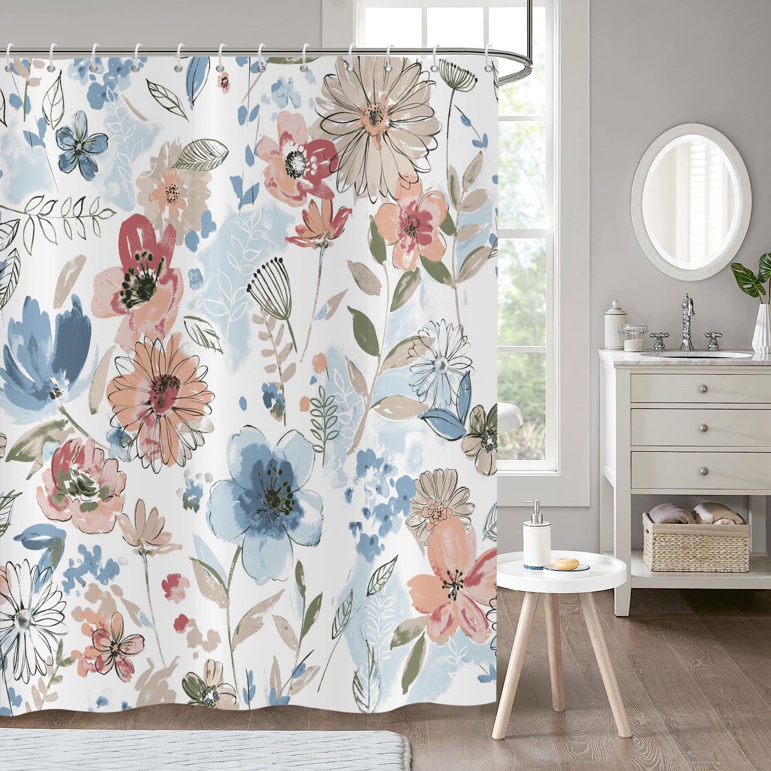 Hnmdmyi Floral Shower Curtain 180x180, Vintage Colorful Flower Retro Aesthetic Abstract Blossom Leaf Plant Botanical Bathroom Shower Curtains Waterproof Polyester Fabric Washable Bath Curtains