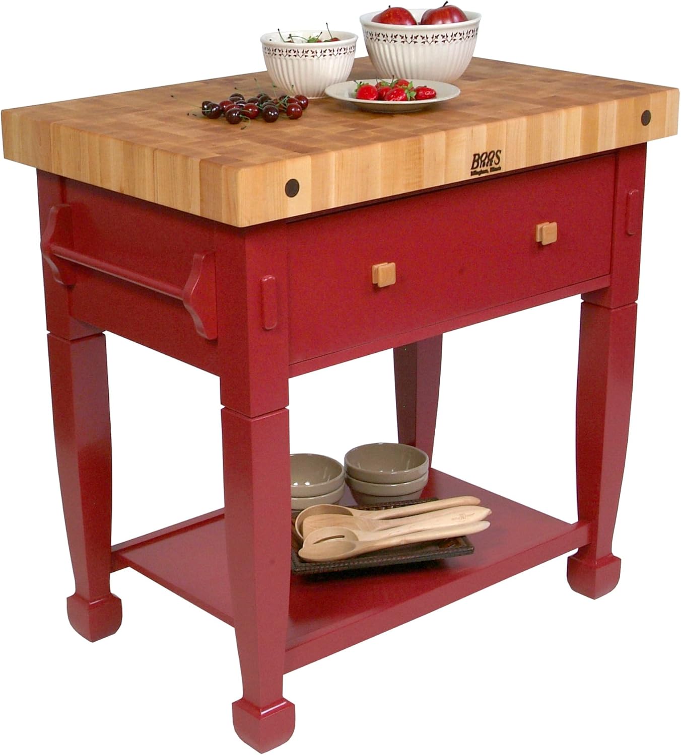 Amazon Com John Boos Jasmine Block Kitchen Work Table With 2 Drawers Barn Red 48 W X 24 D X 35 H Home Improvement