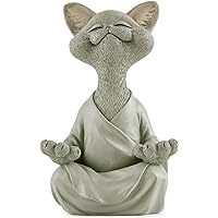 JFSM INC. Whimsical Happy Cat Grey Buddha Figurine Meditation Yoga Collectible - Happy Cat Collection - Cat Lover Gifts, Yoga
