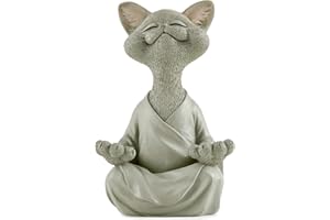 JFSM INC. Whimsical Grey Cat Buddha Figurine Meditation Yoga Decor - Happy Cat Collection - Cat Lover Gifts, Yoga Gifts, Meditation Gifts, Zen Namaste Decor Gifts