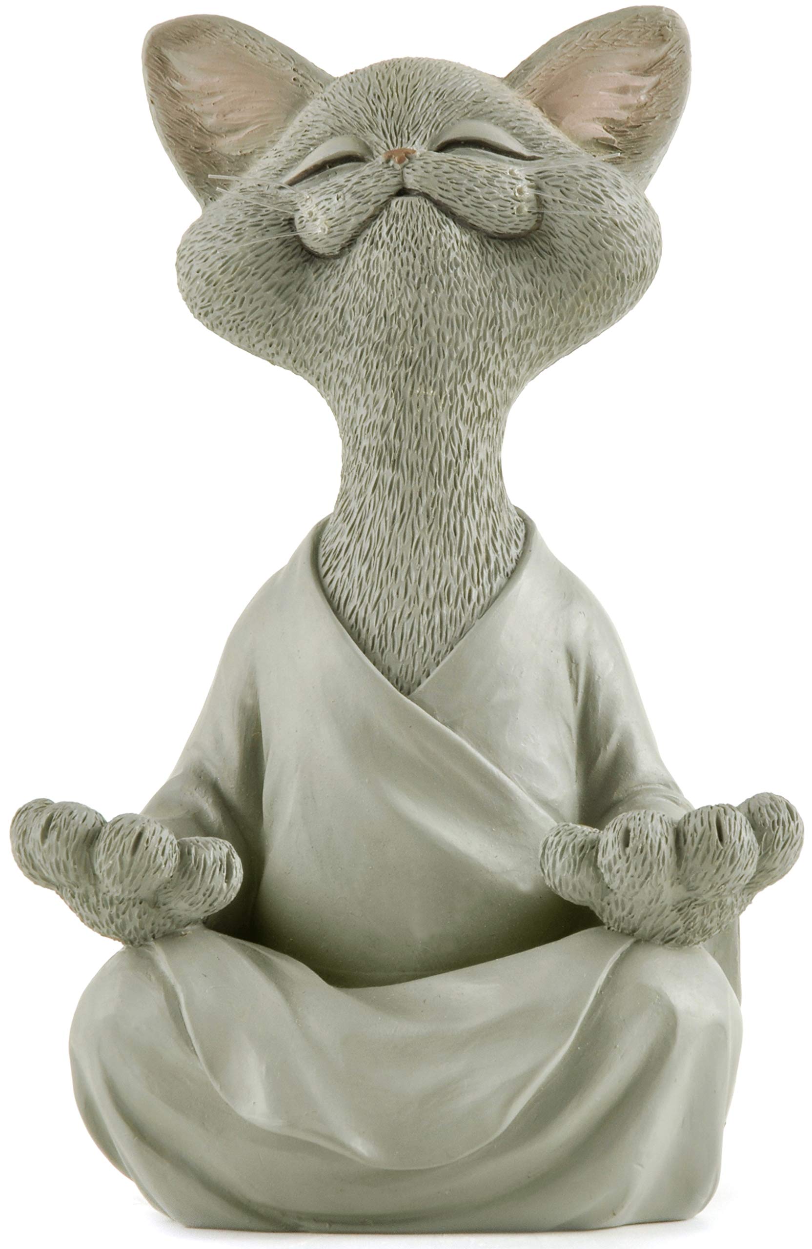 JFSM INC. Whimsical Grey Buddha Cat Figurine Meditation Yoga Collectible - Happy Cat Collection - Cat Lover Gifts for Women, Cat Lover Gifts for Men