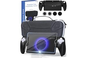 HONGHAO Case for PlayStation Portal Remote Player with Silicone Case/Screen Protector/Thumb Cap, 7-in-1 Hard Carrying Case Compatible with PS5 PlayStation Portal Console and Accessories(Black)