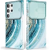 Chvelop for Samsung Galaxy S23 Ultra Case with Slide Camera Cover, Samsung S23 Ultra Case Shockproof Slim Thin Lightweight, Chic Glossy Fade-Resistant Pattern Phone Cases Cover for S23 Ultra, Blue