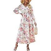 ANRABESS Women's Long Sleeve Floral Maxi Dress Casual V Neck Chiffon Boho Flowy Beach Fall Wedding Guest Party Long Dresses