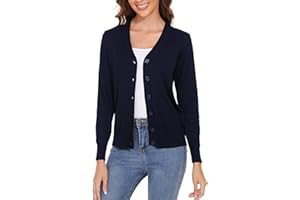 HUULOO Women's V Neck Button Down Long Sleeve Cardigan Sweater