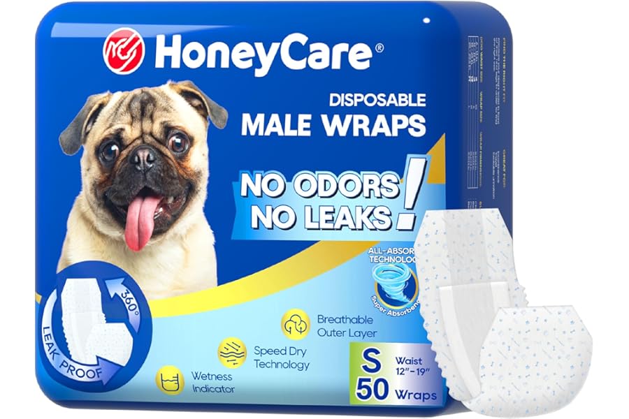 HONEY CARE All-Absorb A26 Male Dog Wrap, 50 Count, Small