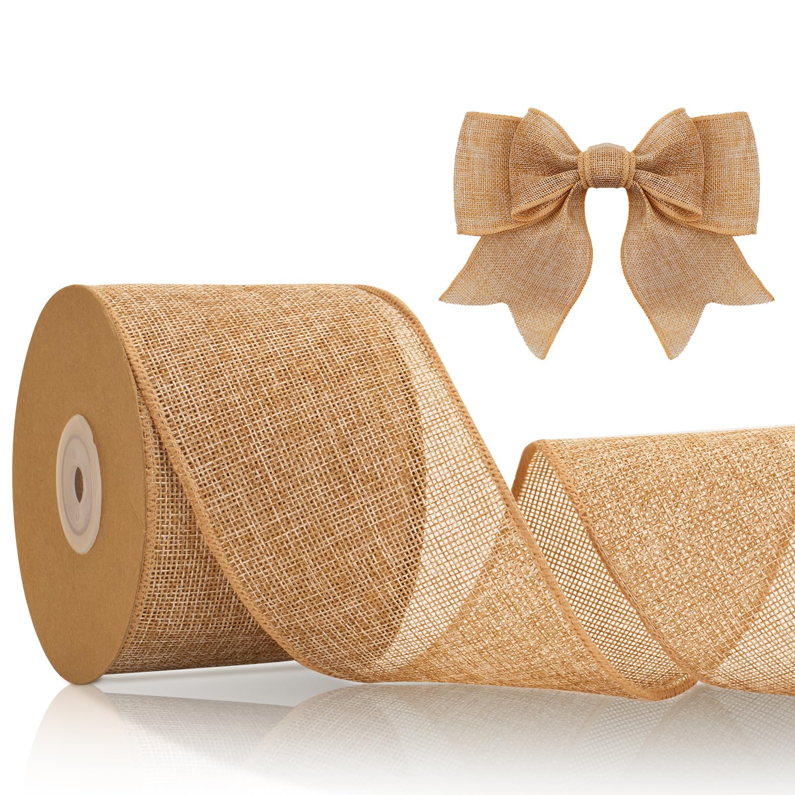 KINGLAKE 10m 8cm Brown Burlap Wired Ribbon for Wreath Bows Making, Wide Hessian Ribbon Jute Christmas Wired Ribbons for Crafting, Gift Wrapping, Xmas, Rustic Wedding Decoration