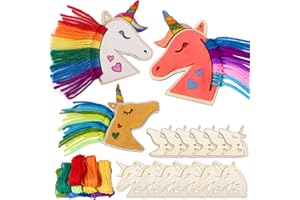 Golray 12set Make Your Own Colorful Hair Unicorn Wooden Magnet with Wool, Unicorn Paint Crafts Kit Kids Party Game Art and Craft Supplies Party Favors for Boys Girls Age 4 5 6 7 8