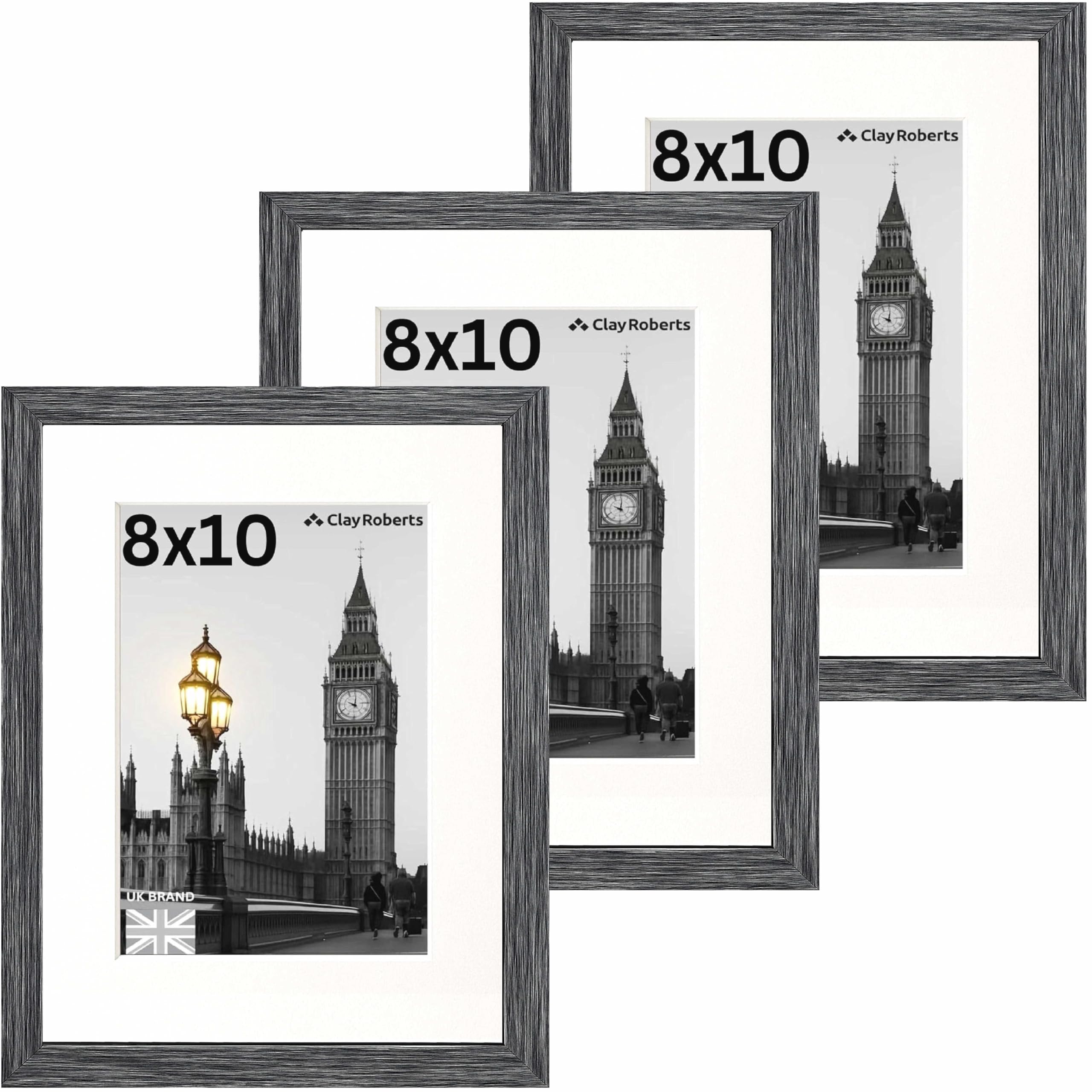 Picture Frame 8 x 10, Dark Grey, Pack of 3, Freestanding and Wall Mountable, 20 x 25 cm, 10x8 Picture Frames, Grey 8x10 Photo Frames, 8x10 Photo Collage Gallery Display