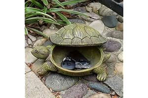 Realistic Turtle-Shaped Key Box with Hinged Lid, Heavy-Duty Resin Hidden Key and Small Item Storage, Decorative Lock Box for 
